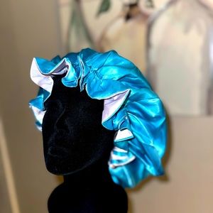 Reversible ruffle satin bonnet